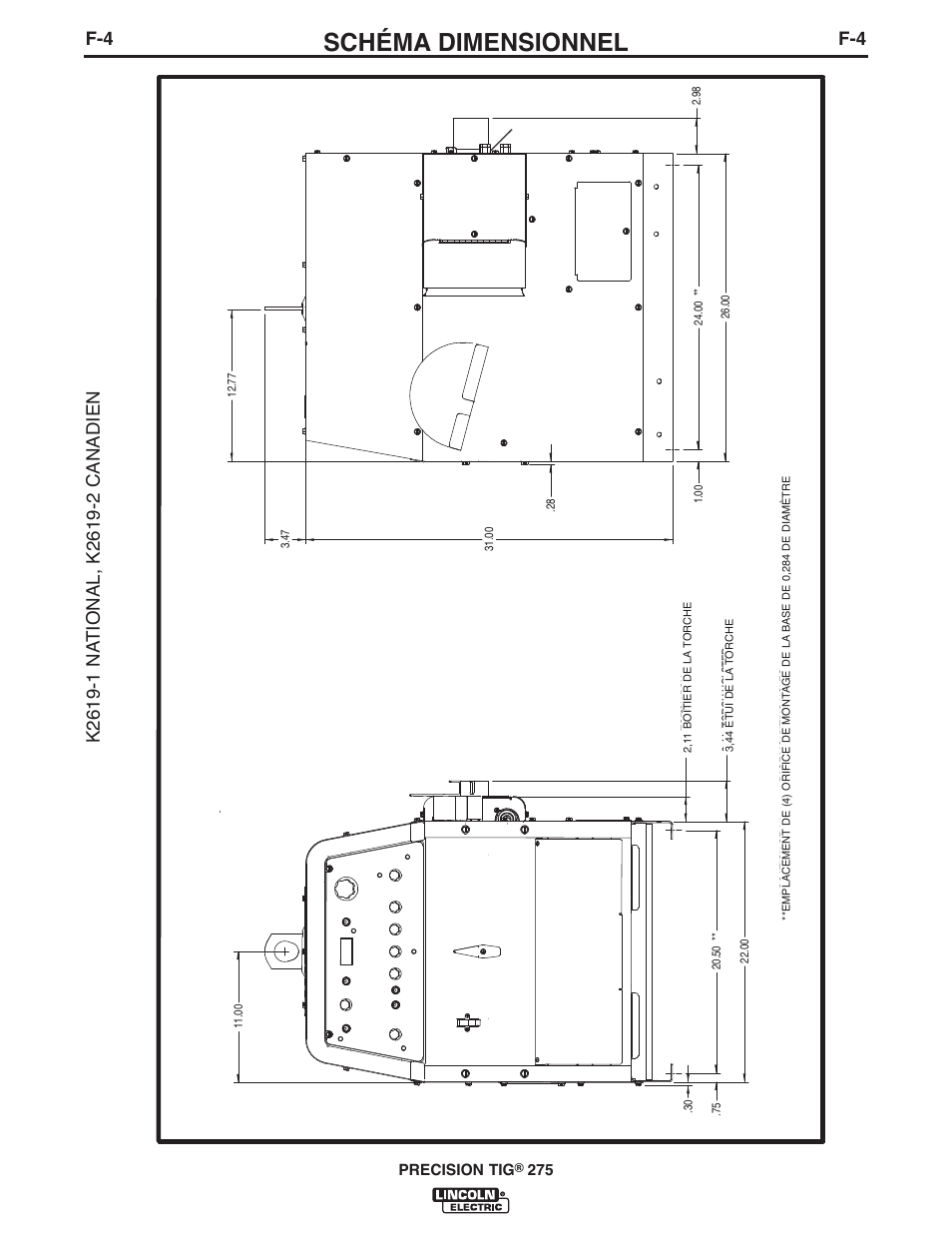 Schéma dimensionnel, Precision tig | Lincoln Electric IM897 PRECISION TIG 275 User Manual | Page 43 / 48