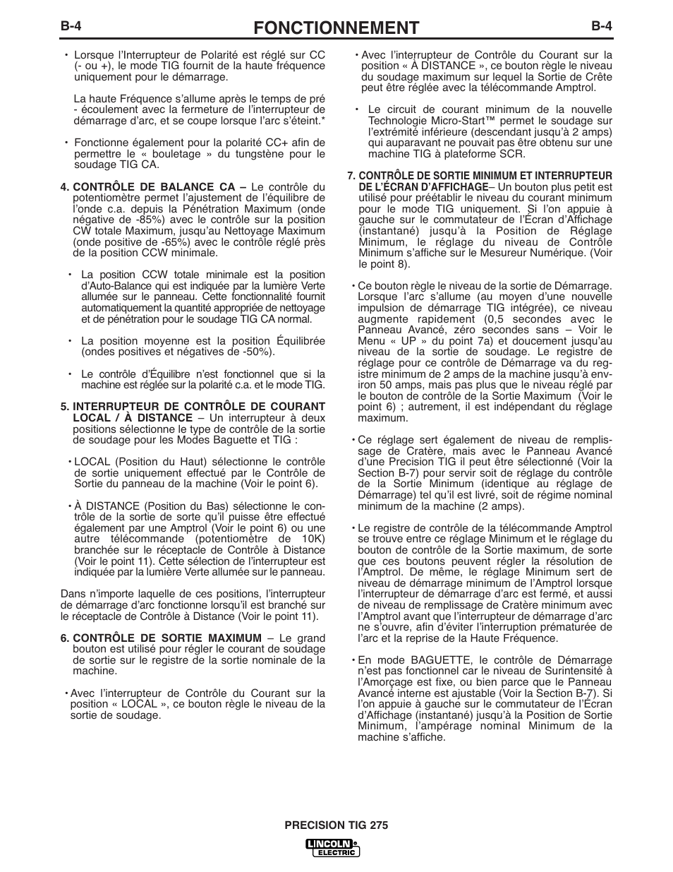 Fonctionnement | Lincoln Electric IM935 PRECISION TIG 275 User Manual | Page 19 / 46