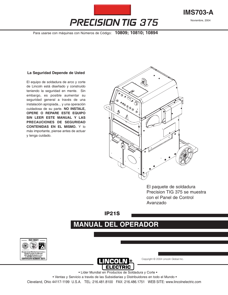 Lincoln Electric IM703 PRECISION TIG 375 User Manual | 45 pages