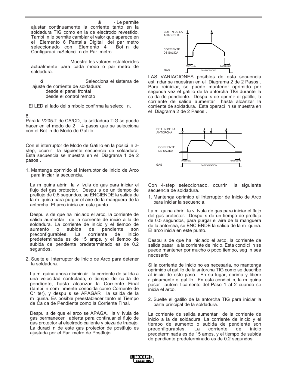 Operacion | Lincoln Electric IM728 INVERTEC V205-T AC_DC TIG User Manual | Page 17 / 36