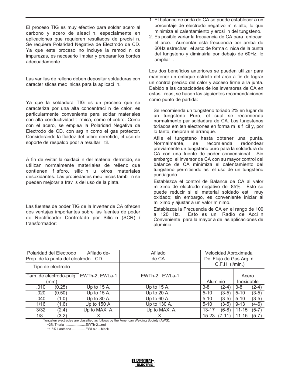 Operacion | Lincoln Electric IM728 INVERTEC V205-T AC_DC TIG User Manual | Page 22 / 36