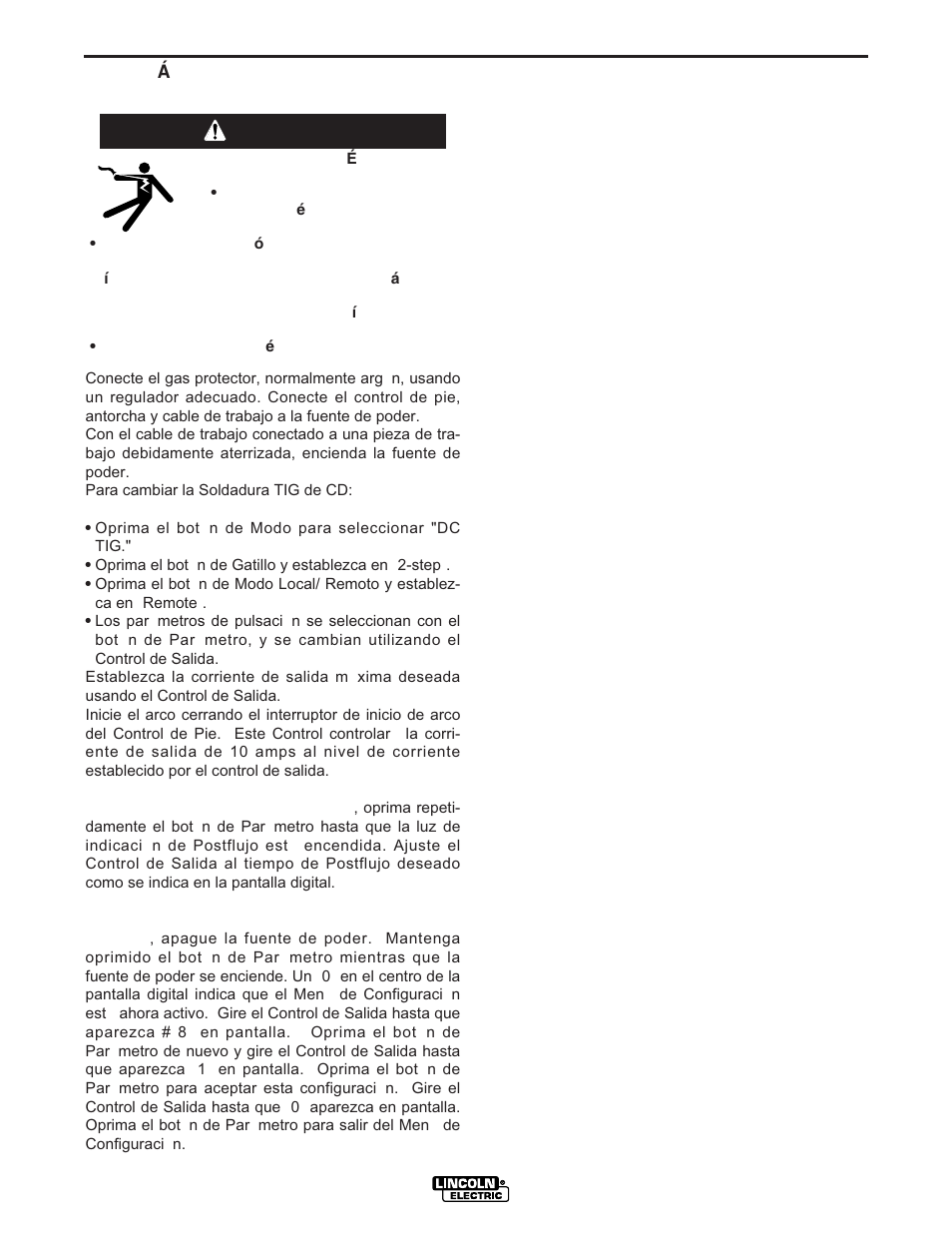 Operacion, Advertencia | Lincoln Electric IM728 INVERTEC V205-T AC_DC TIG User Manual | Page 24 / 36
