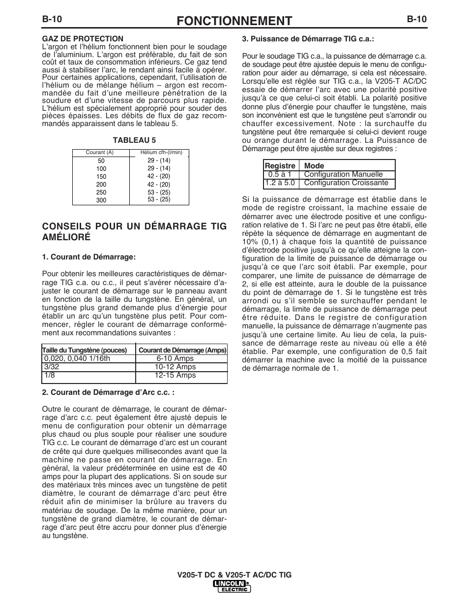 Fonctionnement | Lincoln Electric IM937 INVERTEC V205-T AC_DC TIG User Manual | Page 25 / 40
