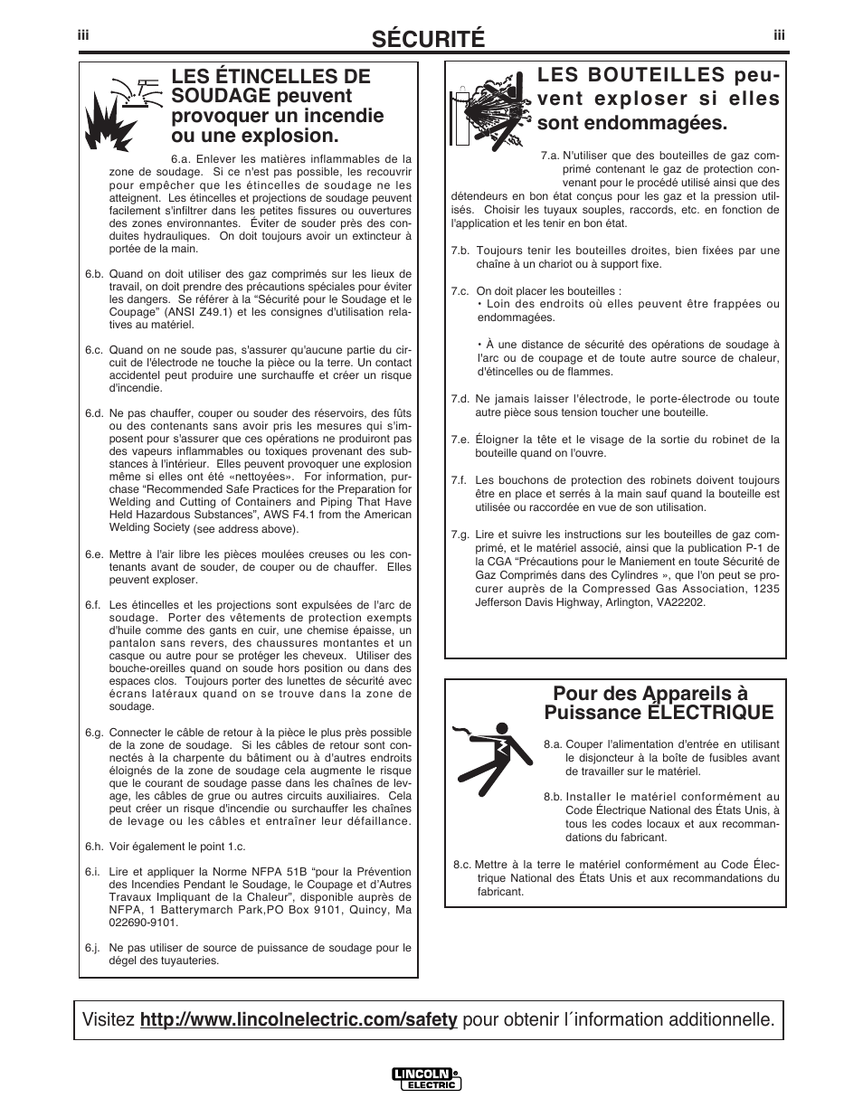 Sécurité, Pour des appareils à puissance électrique | Lincoln Electric IM937 INVERTEC V205-T AC_DC TIG User Manual | Page 4 / 40