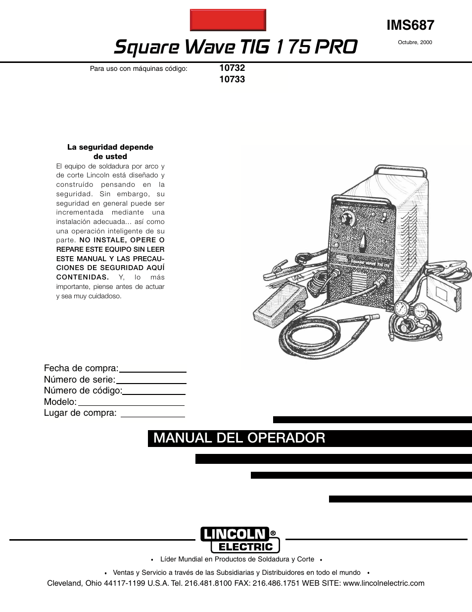 Lincoln Electric IM687 SQUARE WAVE TIG 175PRO User Manual | 32 pages