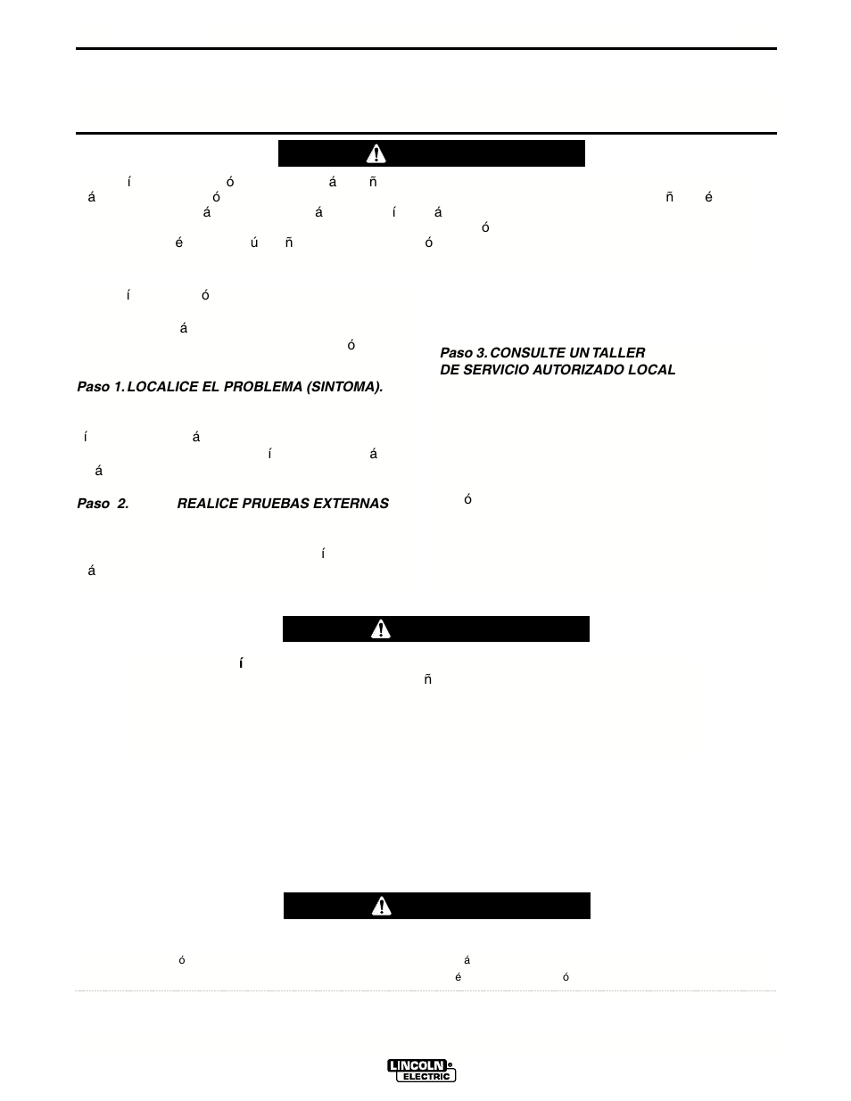 Localizacion de averias, Precaucion, Como utilizar la guia de localizacion de averias | Advertencia | Lincoln Electric IM687 SQUARE WAVE TIG 175PRO User Manual | Page 19 / 32