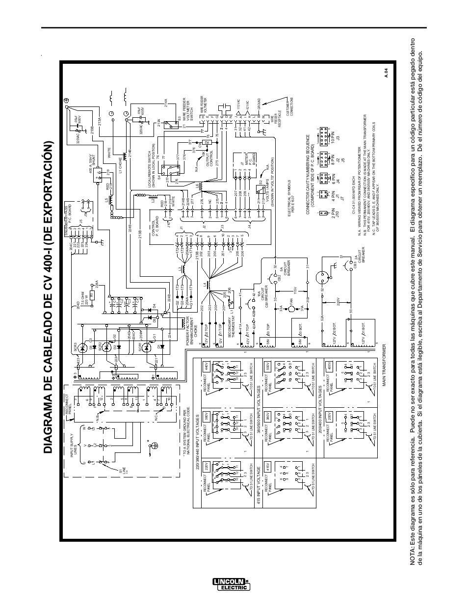 Diagramas, Diagrama de cableado de cv 400-i (de exportación), Cv 400-i | Lincoln Electric IM861 IDEALARC CV 400-I User Manual | Page 29 / 44