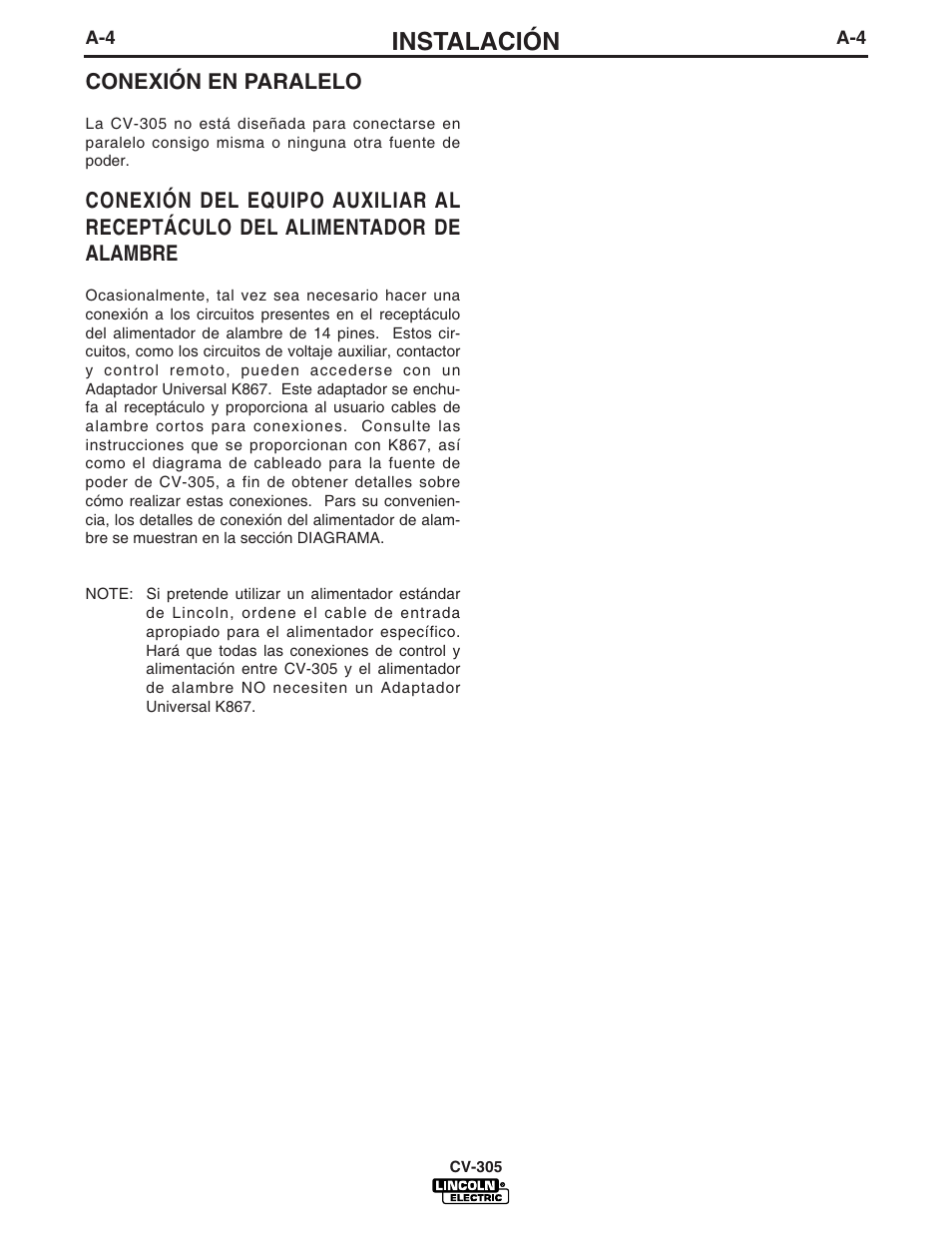 Instalación | Lincoln Electric IM860 IDEALARC CV-305 User Manual | Page 11 / 41