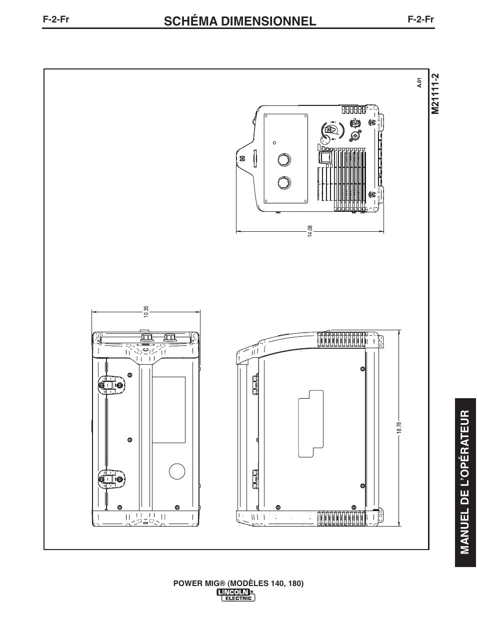 Schéma dimensionnel | Lincoln Electric IMT10099 POWER MIG 140_180 User Manual | Page 101 / 104