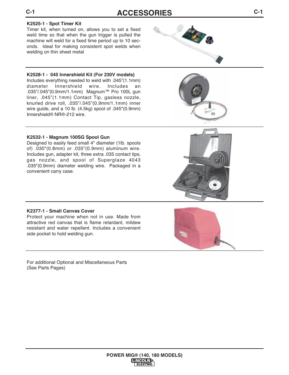 Accessories | Lincoln Electric IMT10099 POWER MIG 140_180 User Manual | Page 24 / 104