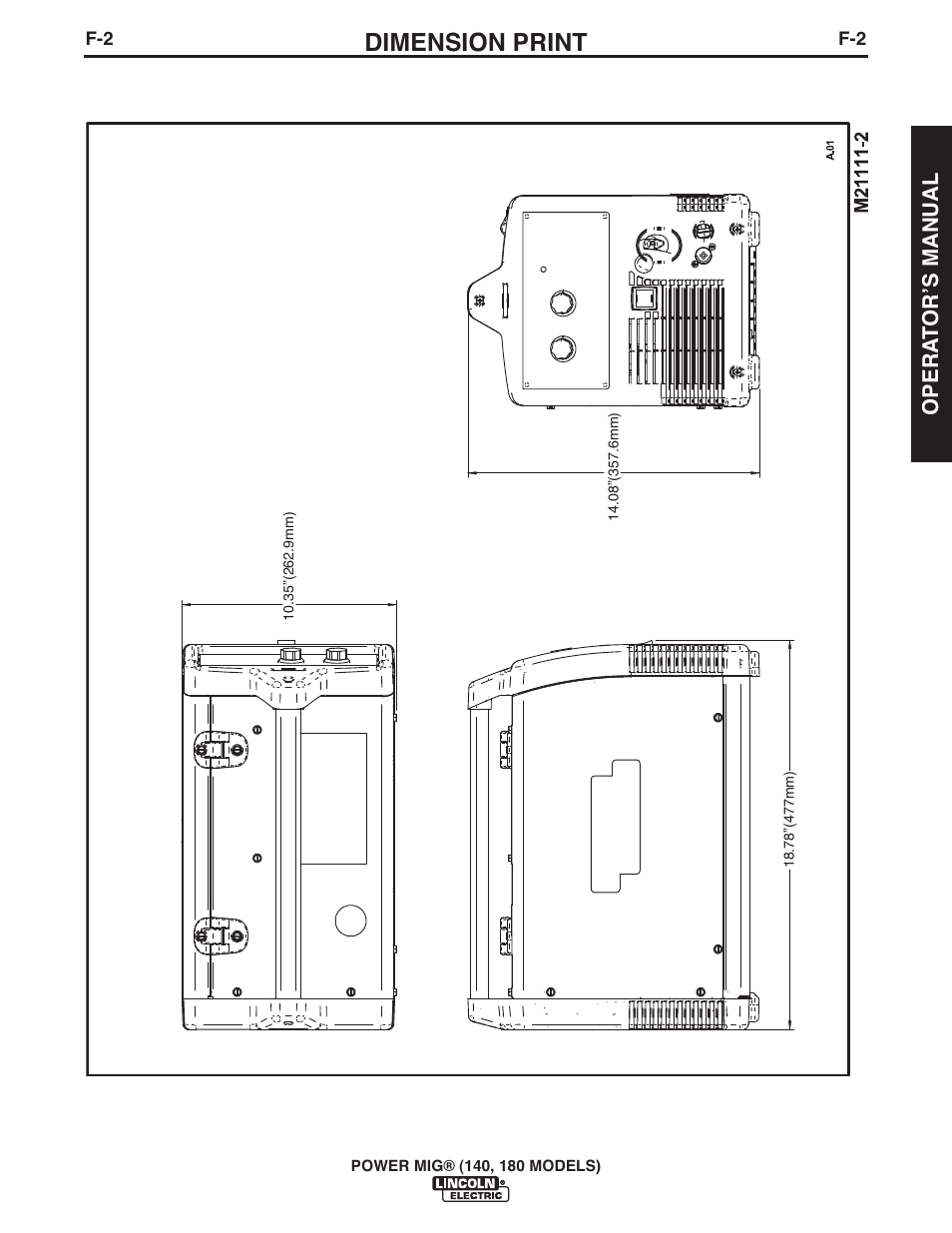 Dimension print | Lincoln Electric IMT10099 POWER MIG 140_180 User Manual | Page 33 / 104