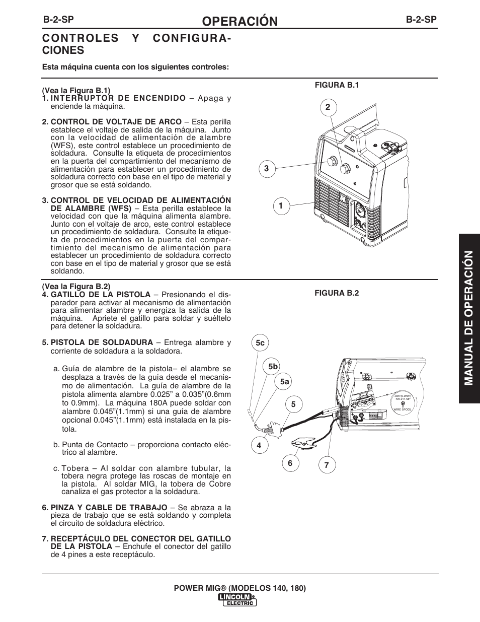 Operación, Controles y configura- ciones, Manual de operación | Lincoln Electric IMT10099 POWER MIG 140_180 User Manual | Page 47 / 104