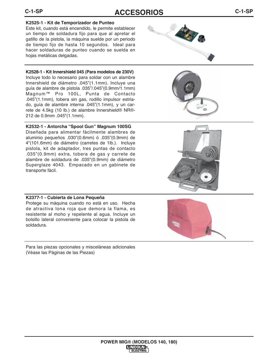 Accesorios | Lincoln Electric IMT10099 POWER MIG 140_180 User Manual | Page 58 / 104