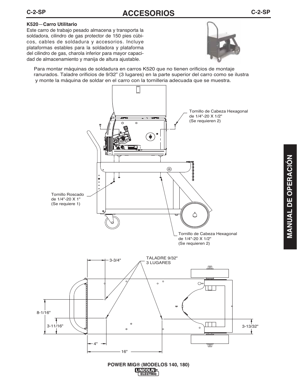 Accesorios, Manual de operación | Lincoln Electric IMT10099 POWER MIG 140_180 User Manual | Page 59 / 104