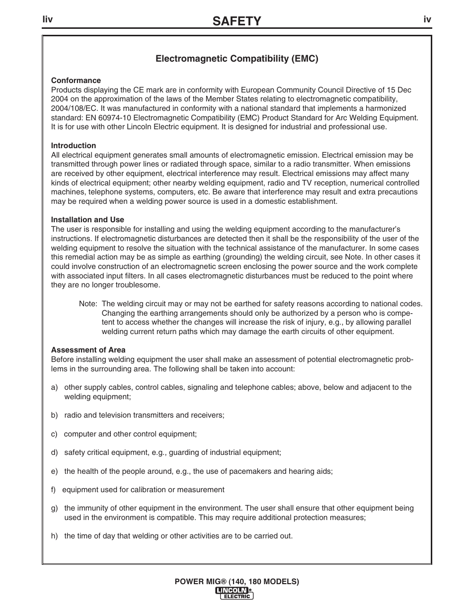 Safety | Lincoln Electric IMT10099 POWER MIG 140_180 User Manual | Page 6 / 104