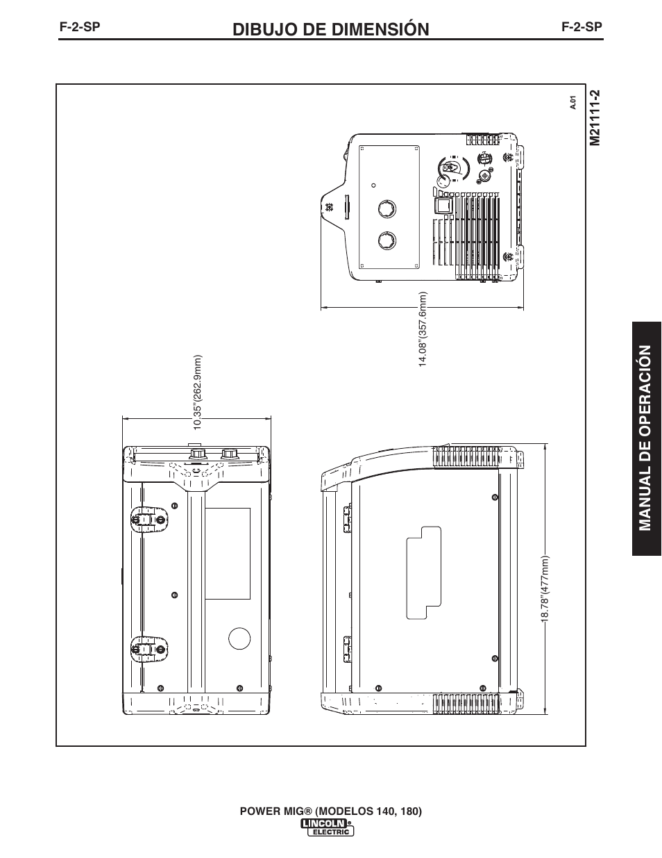 Dibujo de dimensión | Lincoln Electric IMT10099 POWER MIG 140_180 User Manual | Page 67 / 104