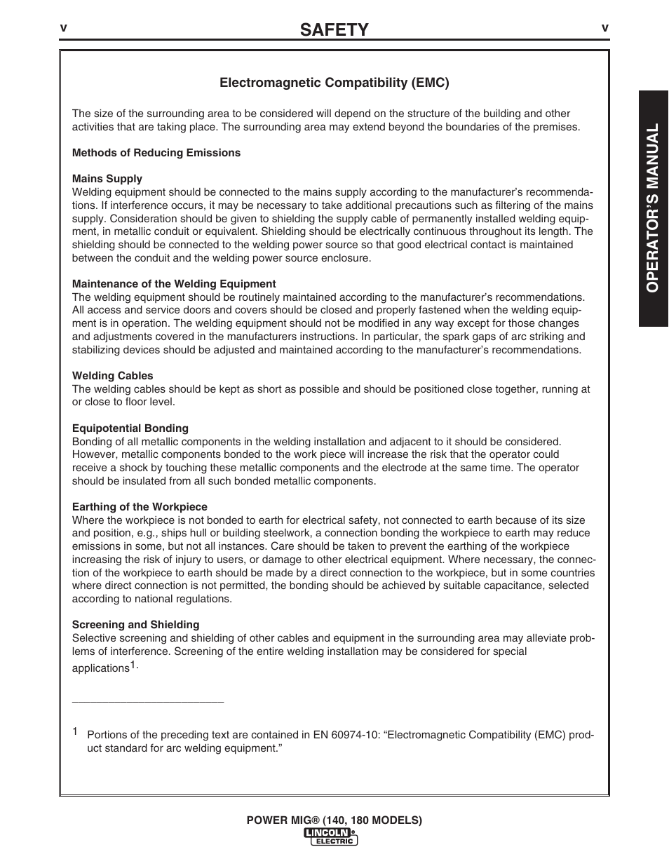 Safety, Opera t orʼs manual | Lincoln Electric IMT10099 POWER MIG 140_180 User Manual | Page 7 / 104