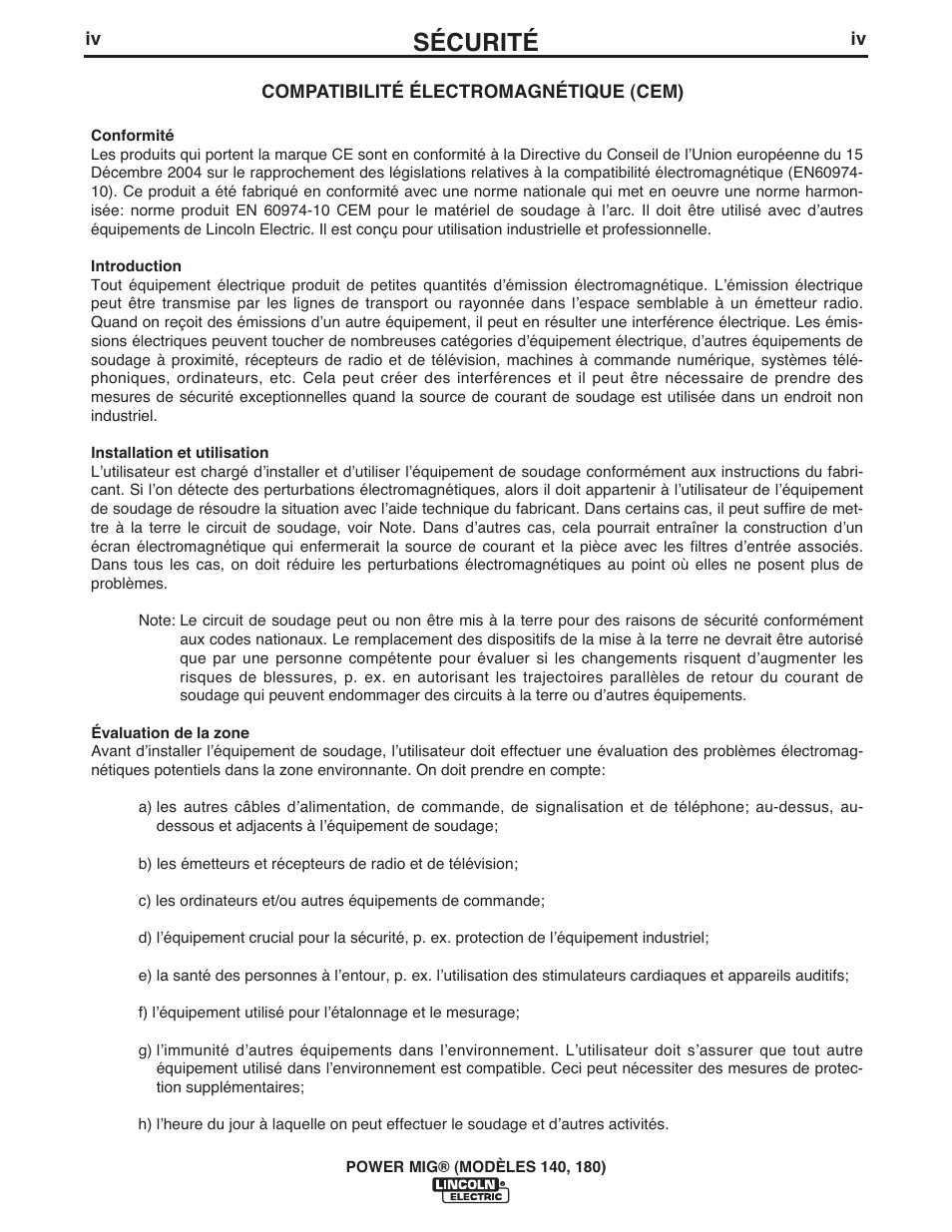 Sécurité | Lincoln Electric IMT10099 POWER MIG 140_180 User Manual | Page 74 / 104