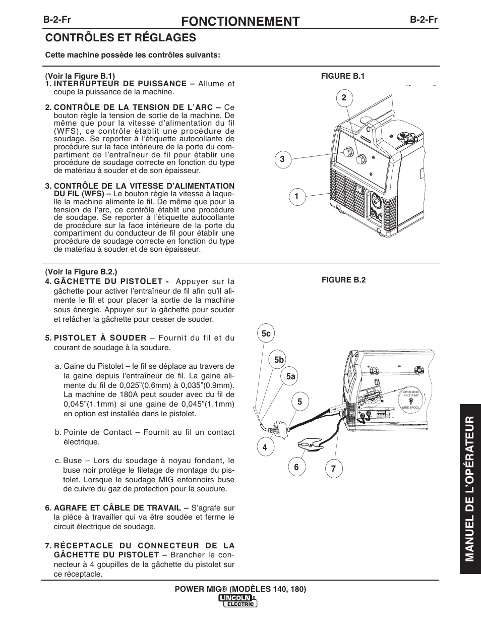 Fonctionnement, Contrôles et réglages, Manuel de l ʼopéra teur | Lincoln Electric IMT10099 POWER MIG 140_180 User Manual | Page 81 / 104