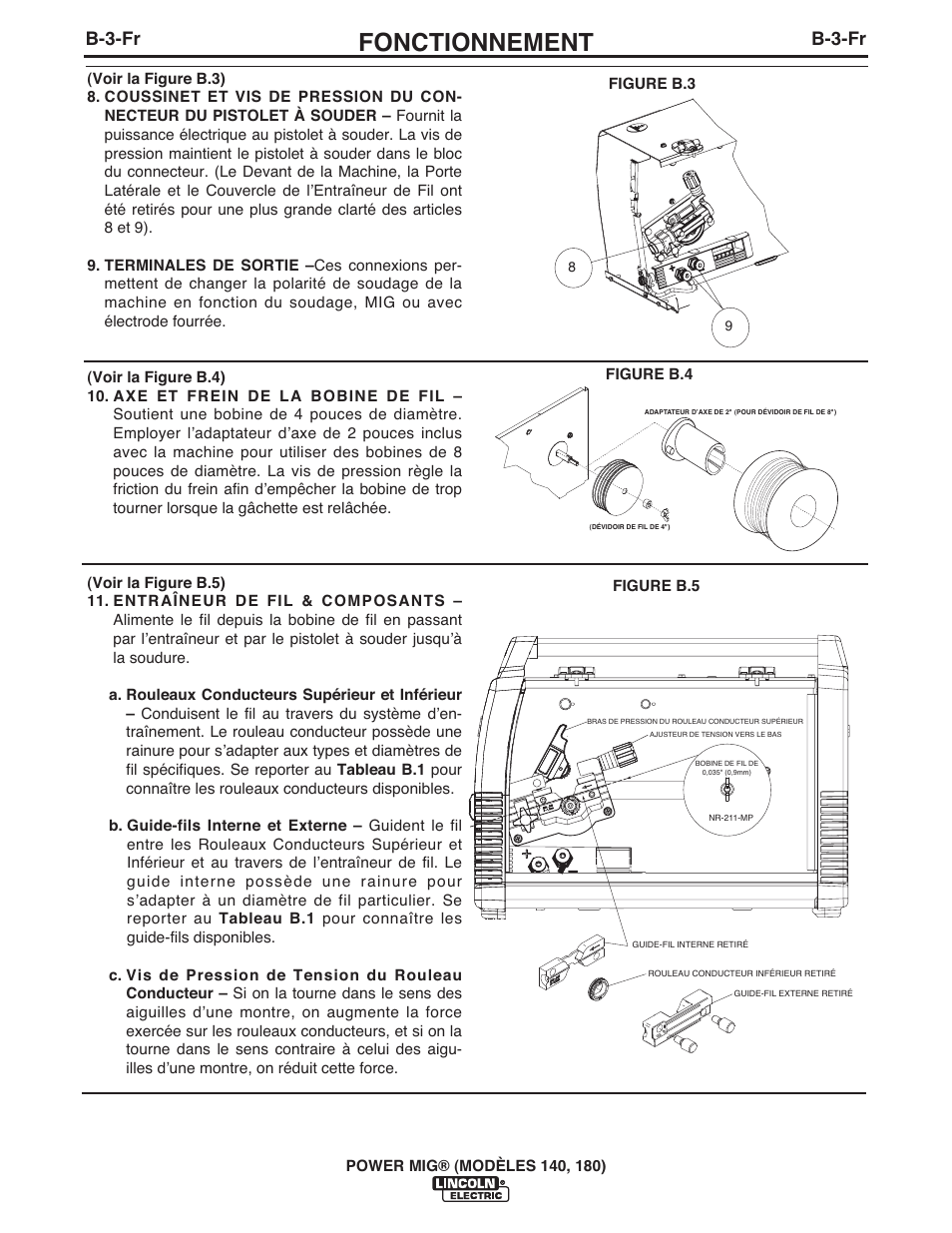 Fonctionnement, B-3-fr | Lincoln Electric IMT10099 POWER MIG 140_180 User Manual | Page 82 / 104