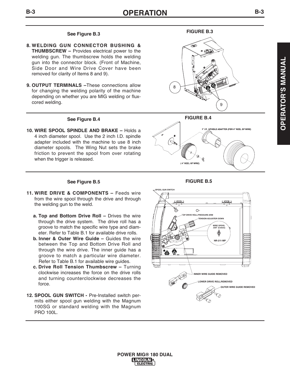 Operation, Opera t orʼs manual | Lincoln Electric IMT10089 POWER MIG 180 DUAL User Manual | Page 11 / 92