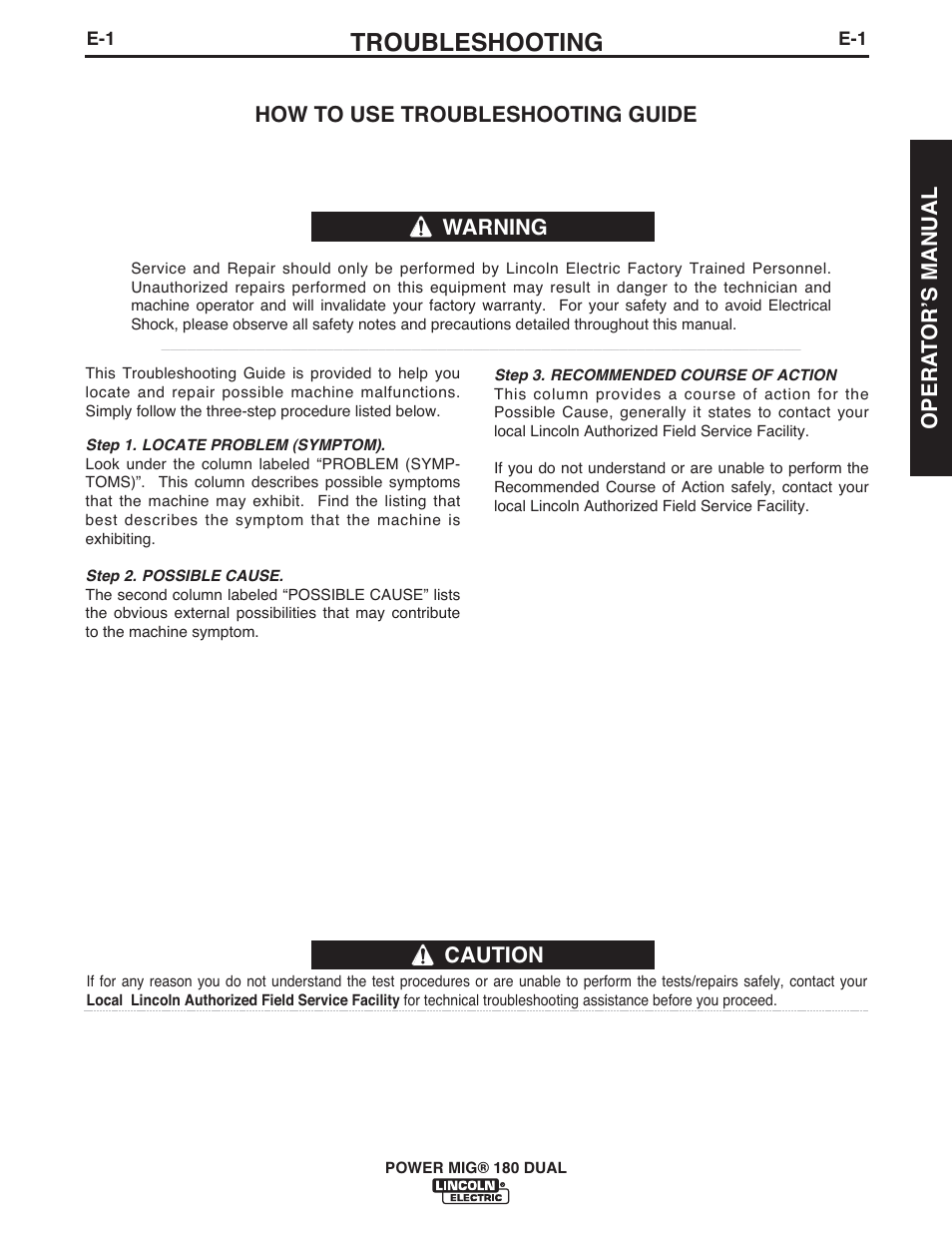 Troubleshooting | Lincoln Electric IMT10089 POWER MIG 180 DUAL User Manual | Page 25 / 92