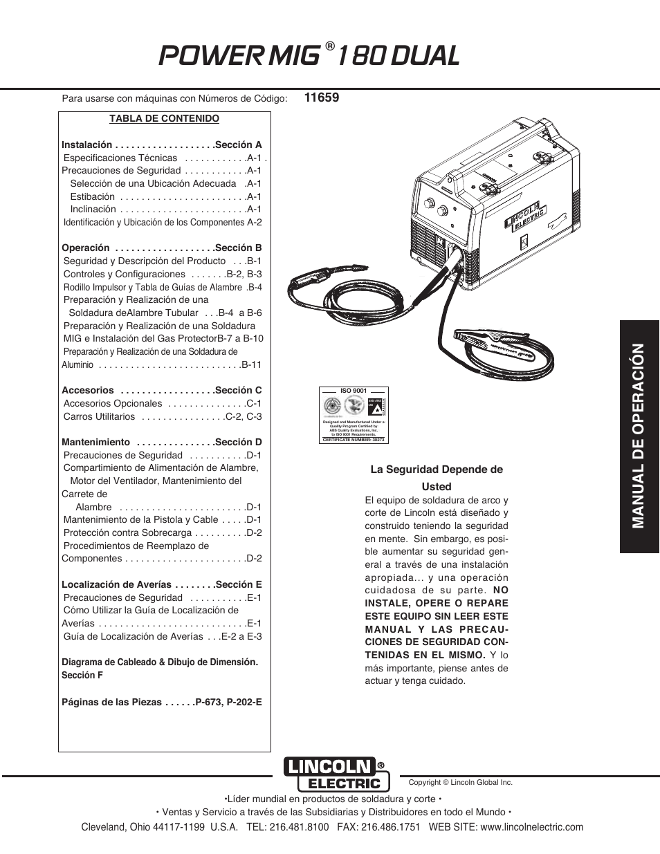 Power mig 180 dual, Manual de operación | Lincoln Electric IMT10089 POWER MIG 180 DUAL User Manual | Page 31 / 92