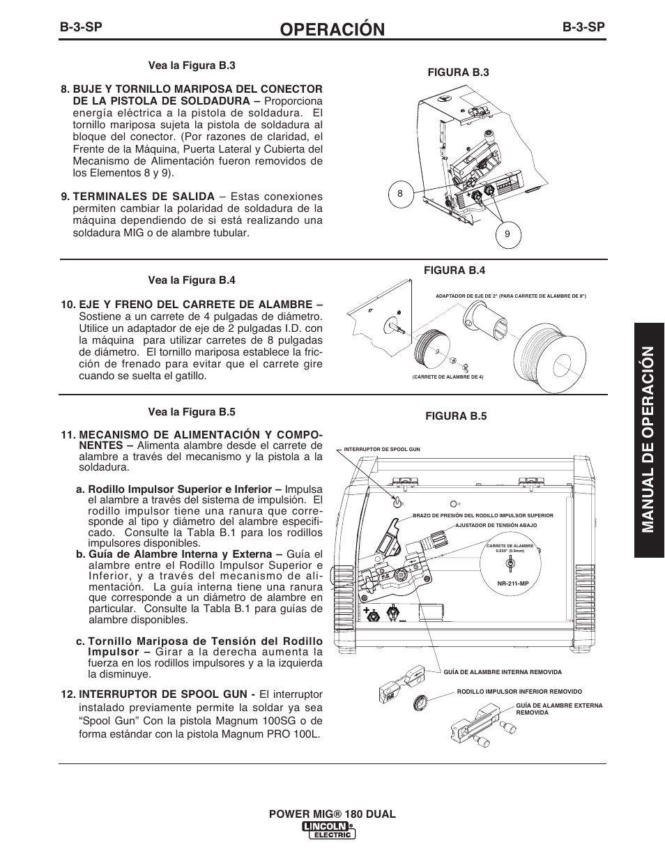 Operación, Manual de operación, B-3-sp | Lincoln Electric IMT10089 POWER MIG 180 DUAL User Manual | Page 41 / 92
