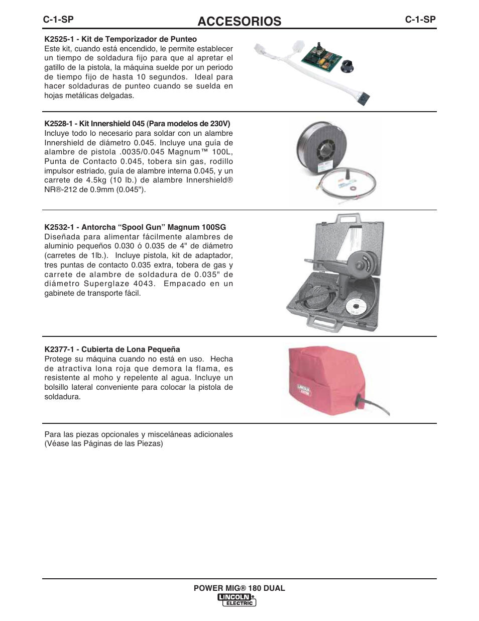 Accesorios | Lincoln Electric IMT10089 POWER MIG 180 DUAL User Manual | Page 50 / 92