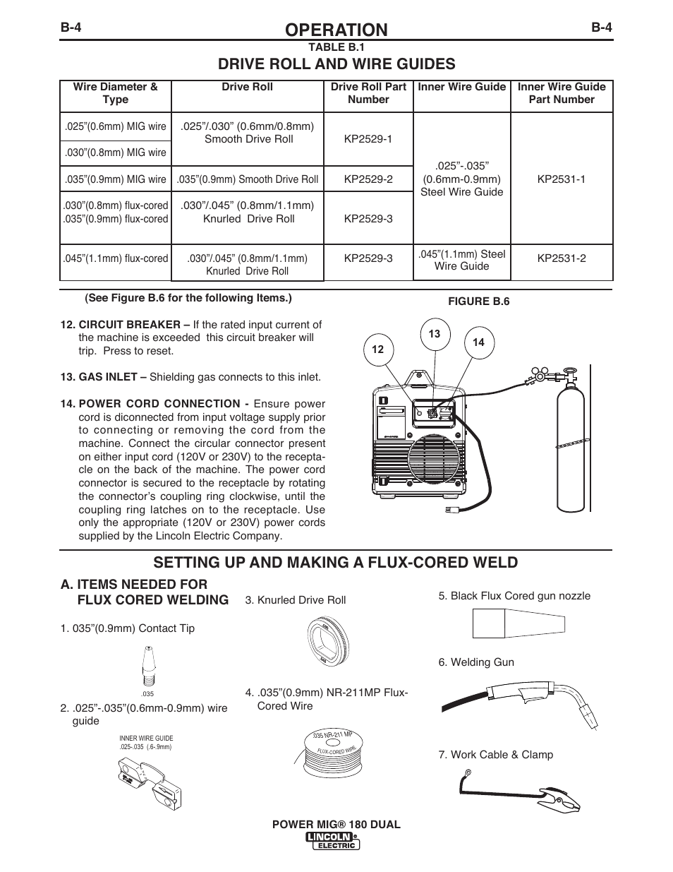Operation, Setting up and making a flux-cored weld, Drive roll and wire guides | Lincoln Electric IMT10106 POWER MIG 180 DUAL User Manual | Page 12 / 92