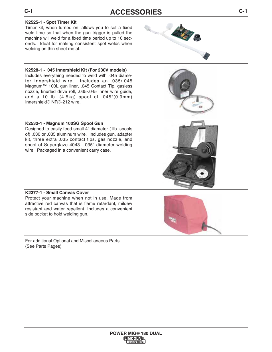 Accessories | Lincoln Electric IMT10106 POWER MIG 180 DUAL User Manual | Page 20 / 92