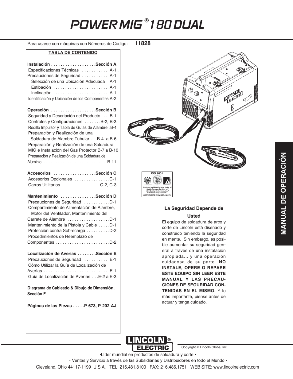 Power mig 180 dual, Manual de operación | Lincoln Electric IMT10106 POWER MIG 180 DUAL User Manual | Page 31 / 92