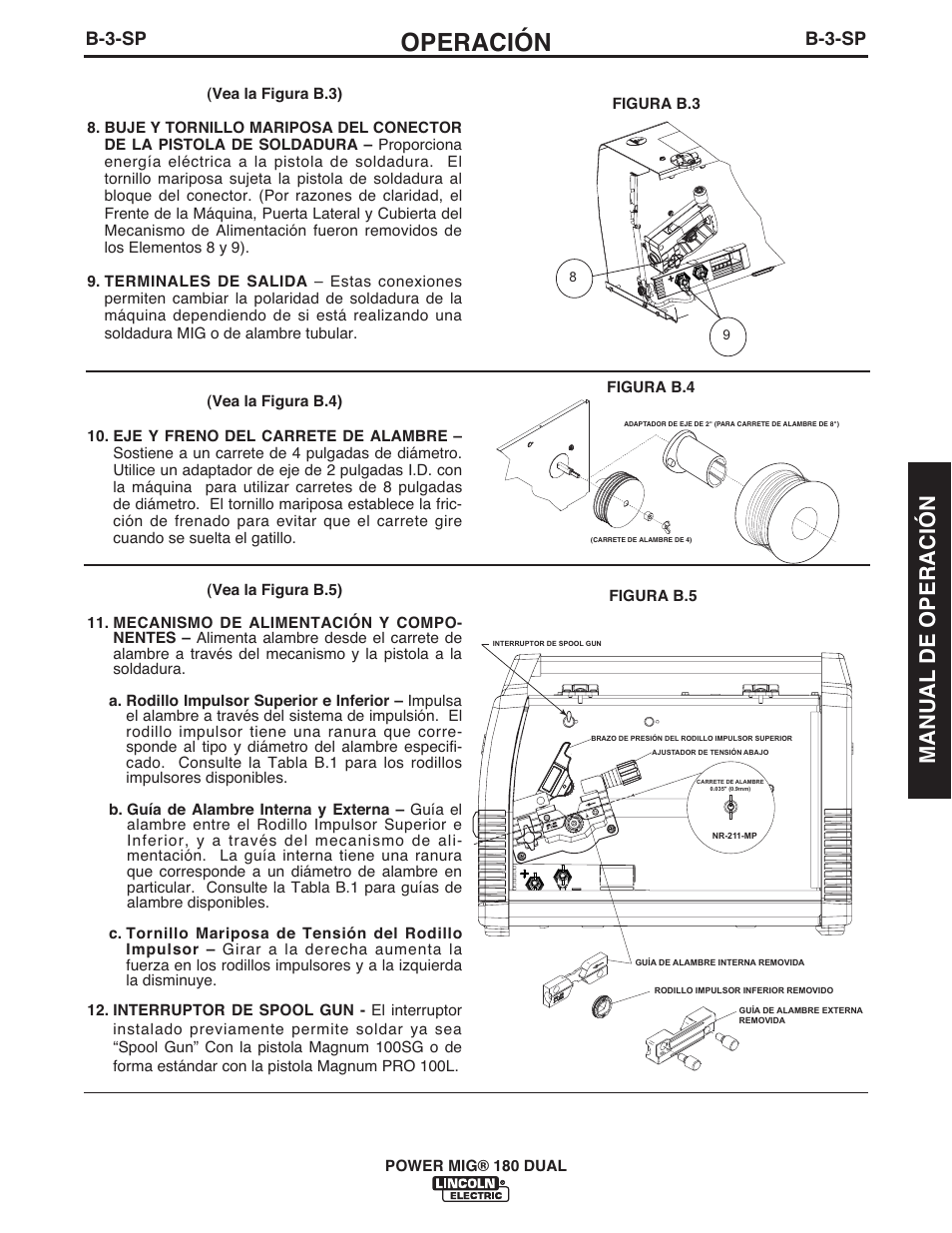 Operación, Manual de operación, B-3-sp | Lincoln Electric IMT10106 POWER MIG 180 DUAL User Manual | Page 41 / 92