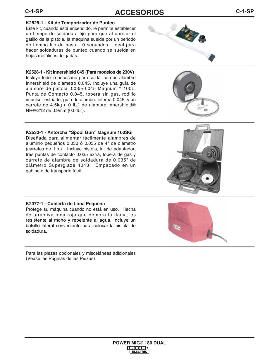 Accesorios | Lincoln Electric IMT10106 POWER MIG 180 DUAL User Manual | Page 50 / 92