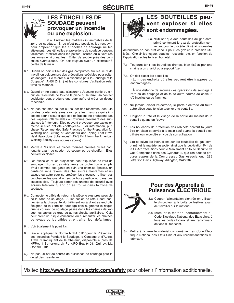 Sécurité, Pour des appareils à puissance électrique | Lincoln Electric IMT10106 POWER MIG 180 DUAL User Manual | Page 64 / 92