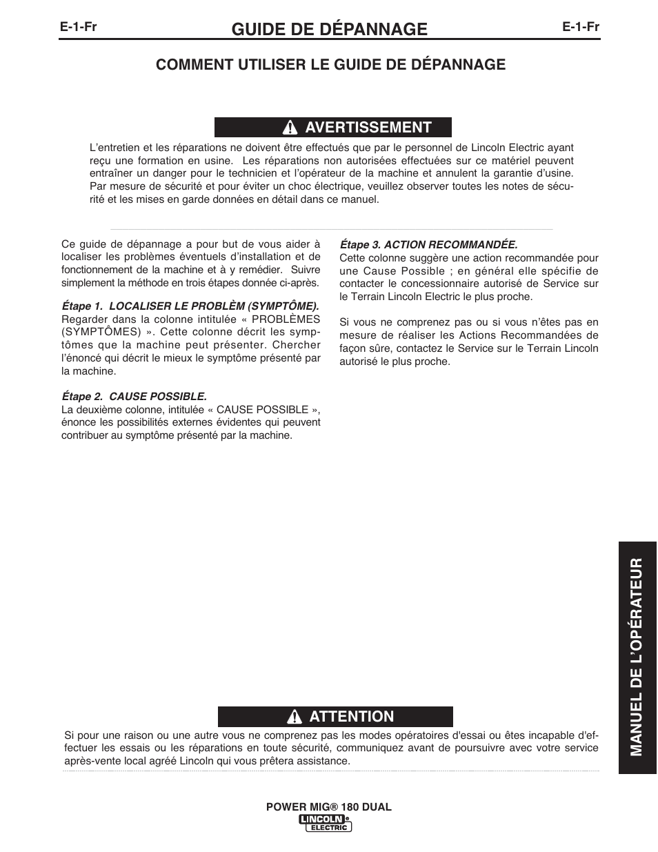 Guide de dépannage | Lincoln Electric IMT10106 POWER MIG 180 DUAL User Manual | Page 85 / 92