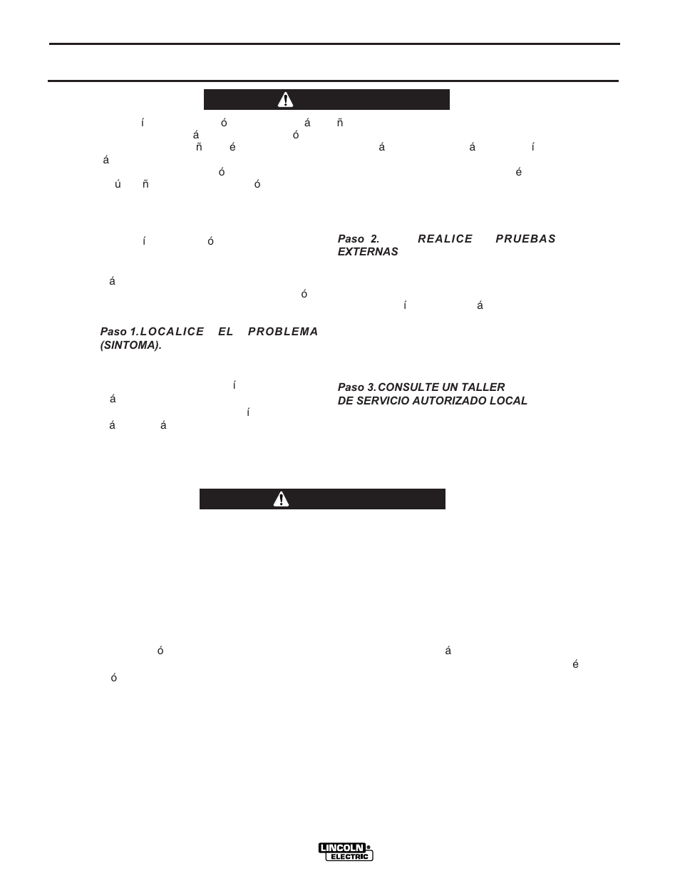 Localizacion y reparacion de averias, Como utilizar la guia de localizacion de averias, Advertencia | Precaucion | Lincoln Electric IM693 POWER MIG 200 User Manual | Page 23 / 32