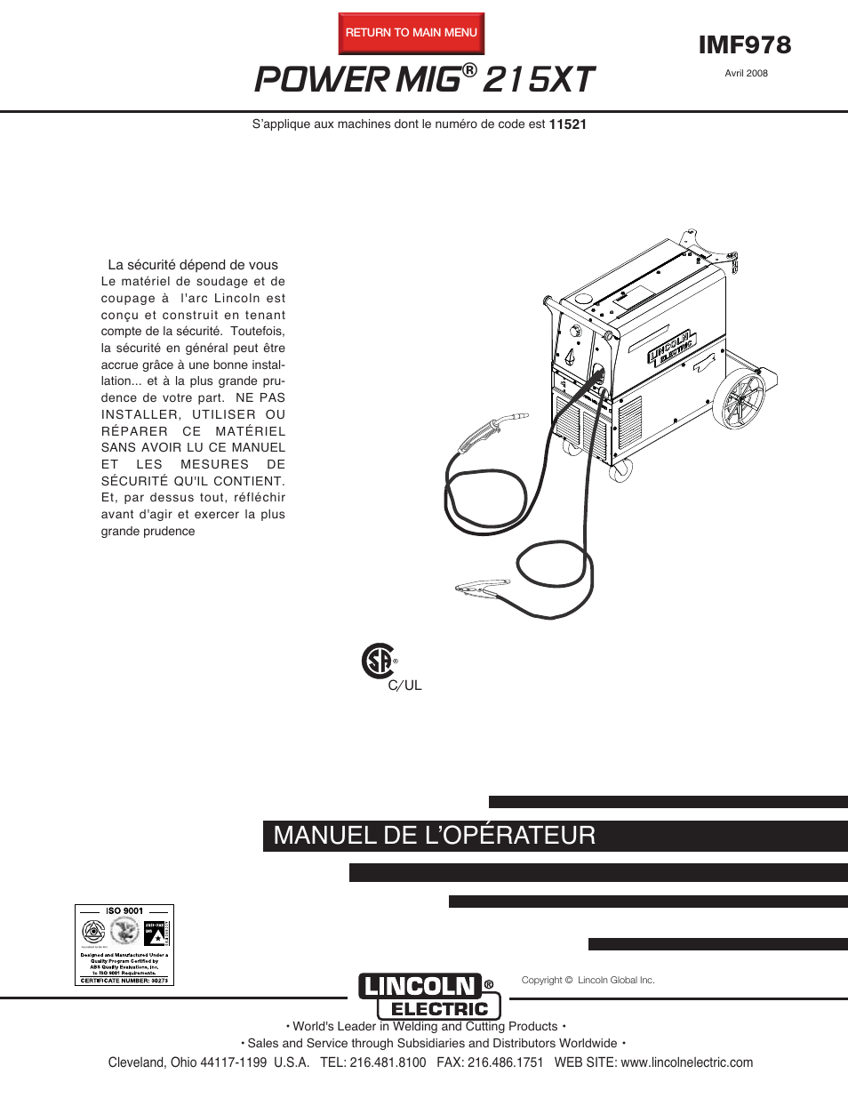 Lincoln Electric IM978 POWER MIG 215XT User Manual | 33 pages