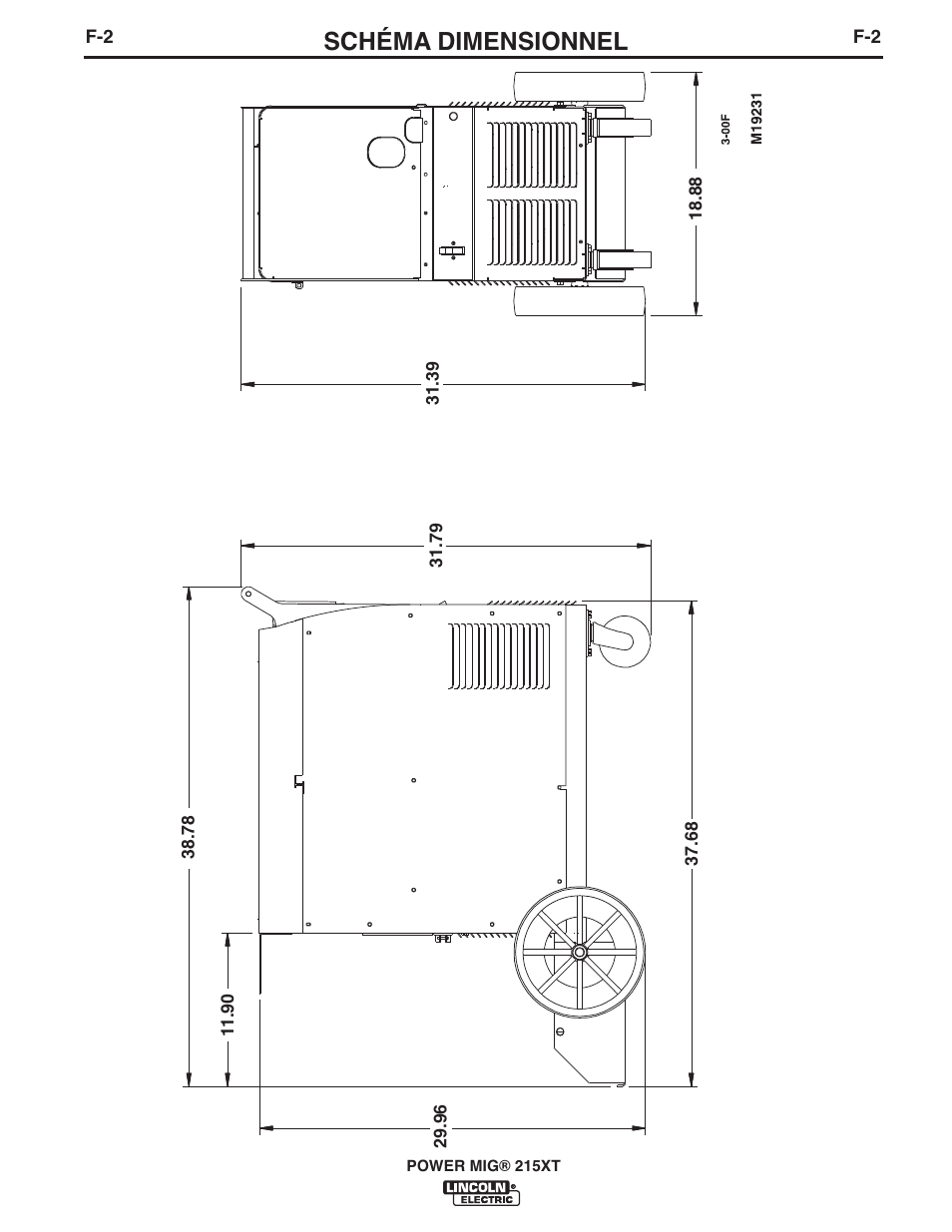 Schéma dimensionnel | Lincoln Electric IM978 POWER MIG 215XT User Manual | Page 30 / 33