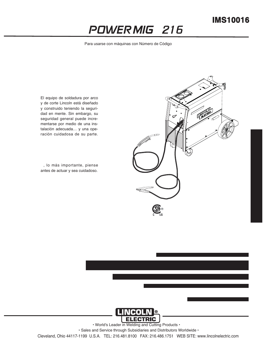 Power mig | Lincoln Electric IMT10016 POWER MIG 216 User Manual | Page 33 / 100