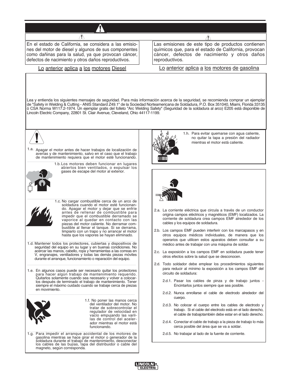 Advertencia, Seguridad, Para equipos accionados por motor | Lincoln Electric IMT10016 POWER MIG 216 User Manual | Page 34 / 100