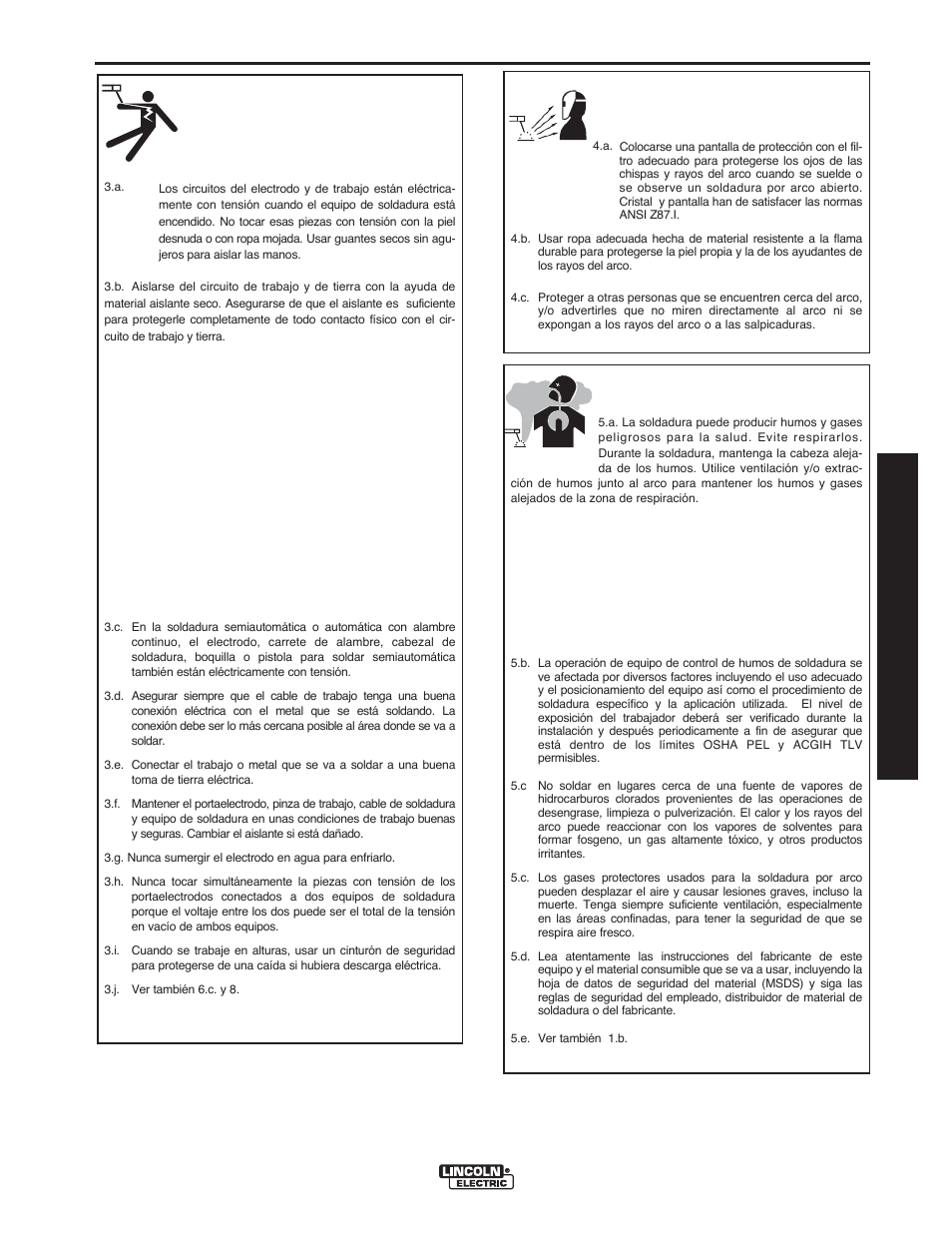 Seguridad, Los rayos del arco pueden quemar, La descarga eléctrica puede causar la muerte | Los humos y gases pueden ser peligrosos, Manual de operación | Lincoln Electric IMT10016 POWER MIG 216 User Manual | Page 35 / 100