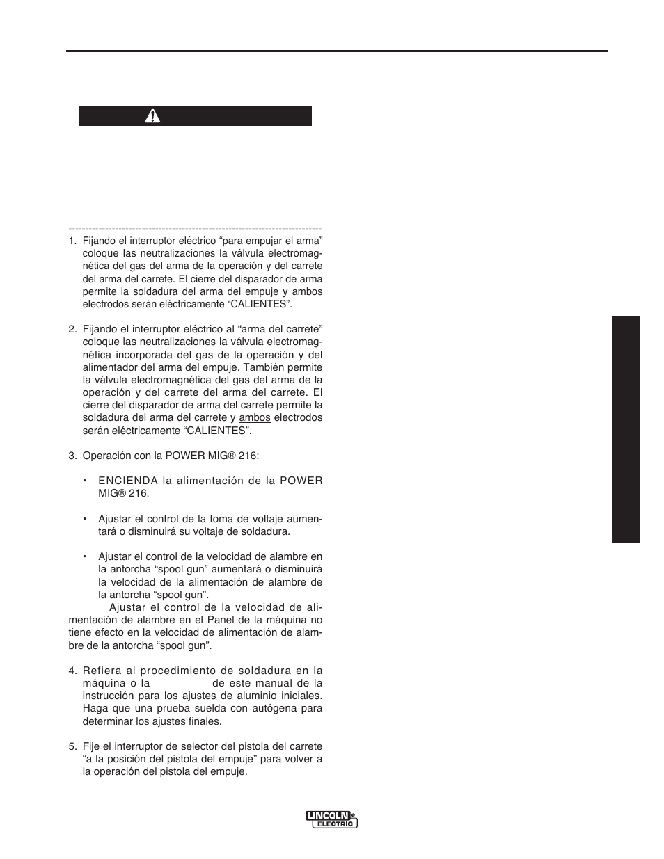 Accesorios, Precaución, Manual de operación | Lincoln Electric IMT10016 POWER MIG 216 User Manual | Page 53 / 100