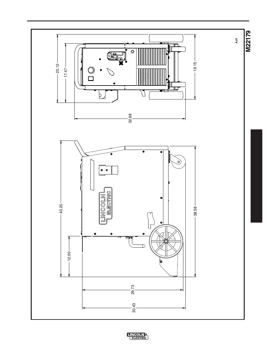 Dibujo de dimensión, Manual de operación | Lincoln Electric IMT10016 POWER MIG 216 User Manual | Page 63 / 100