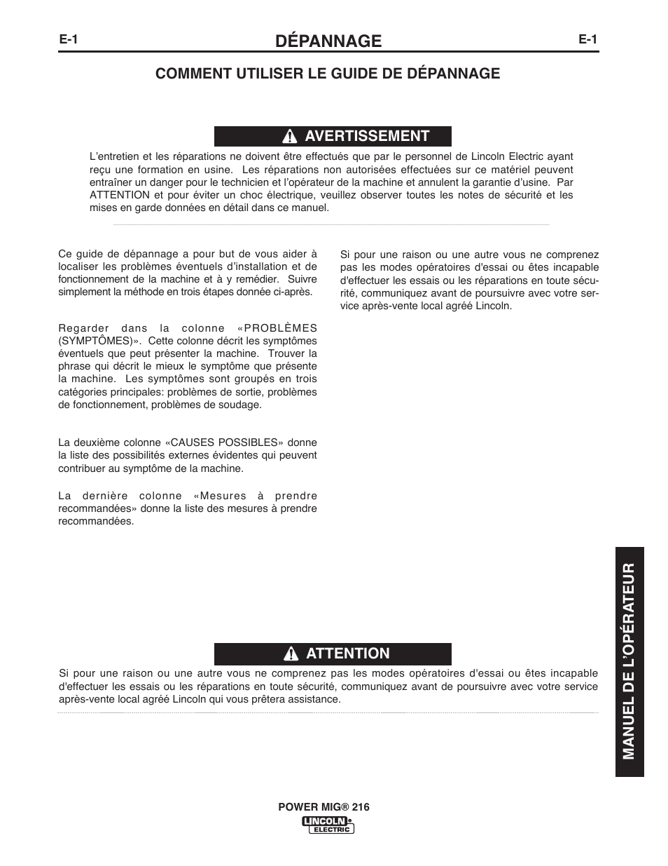 Dépannage | Lincoln Electric IMT10016 POWER MIG 216 User Manual | Page 89 / 100