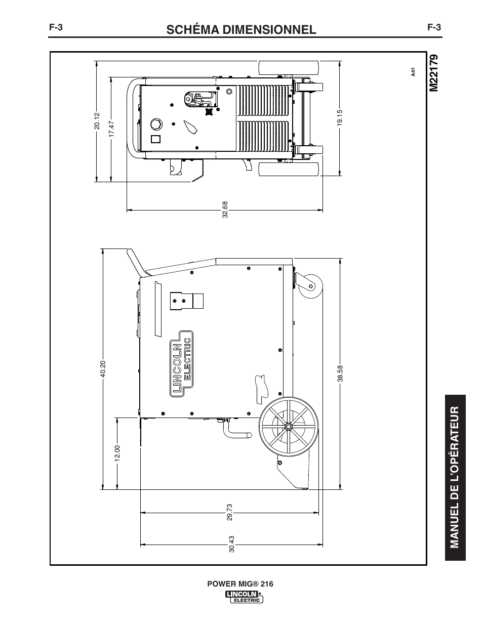 Schéma dimensionnel, Manuel de l ʼopéra teur | Lincoln Electric IMT10016 POWER MIG 216 User Manual | Page 95 / 100