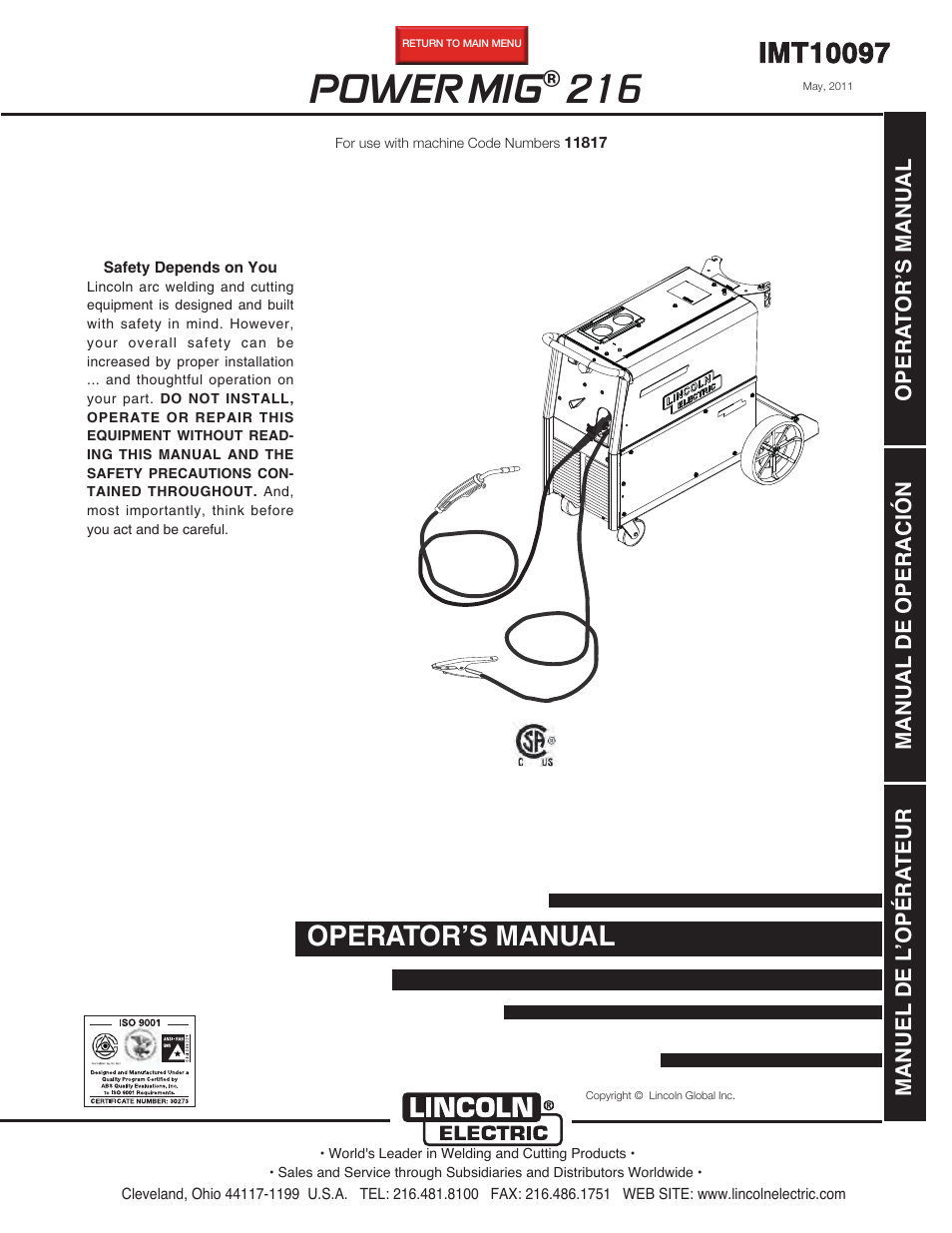 Lincoln Electric IMT10097 POWER MIG 216 User Manual | 100 pages