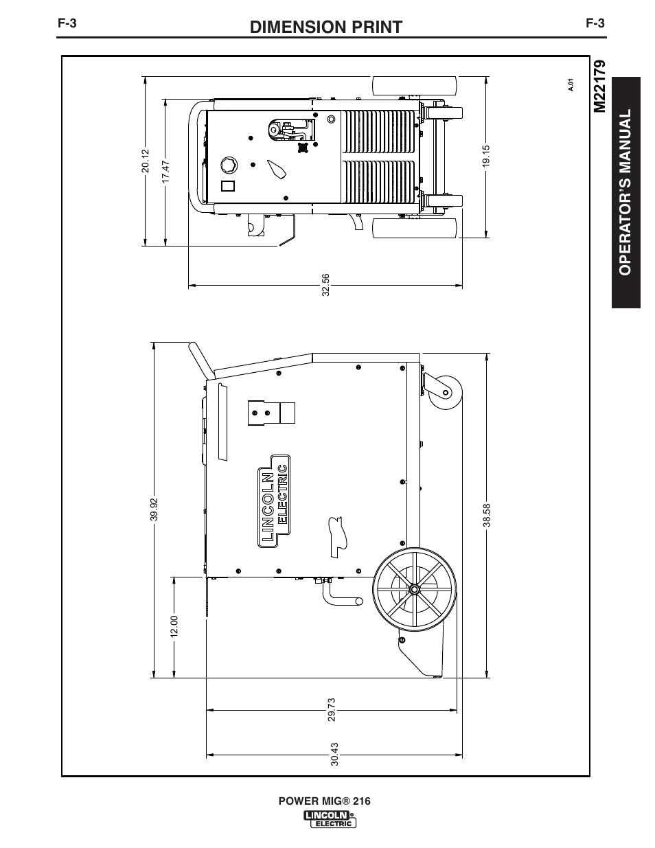 Dimension print, Opera t orʼs manual | Lincoln Electric IMT10097 POWER MIG 216 User Manual | Page 31 / 100