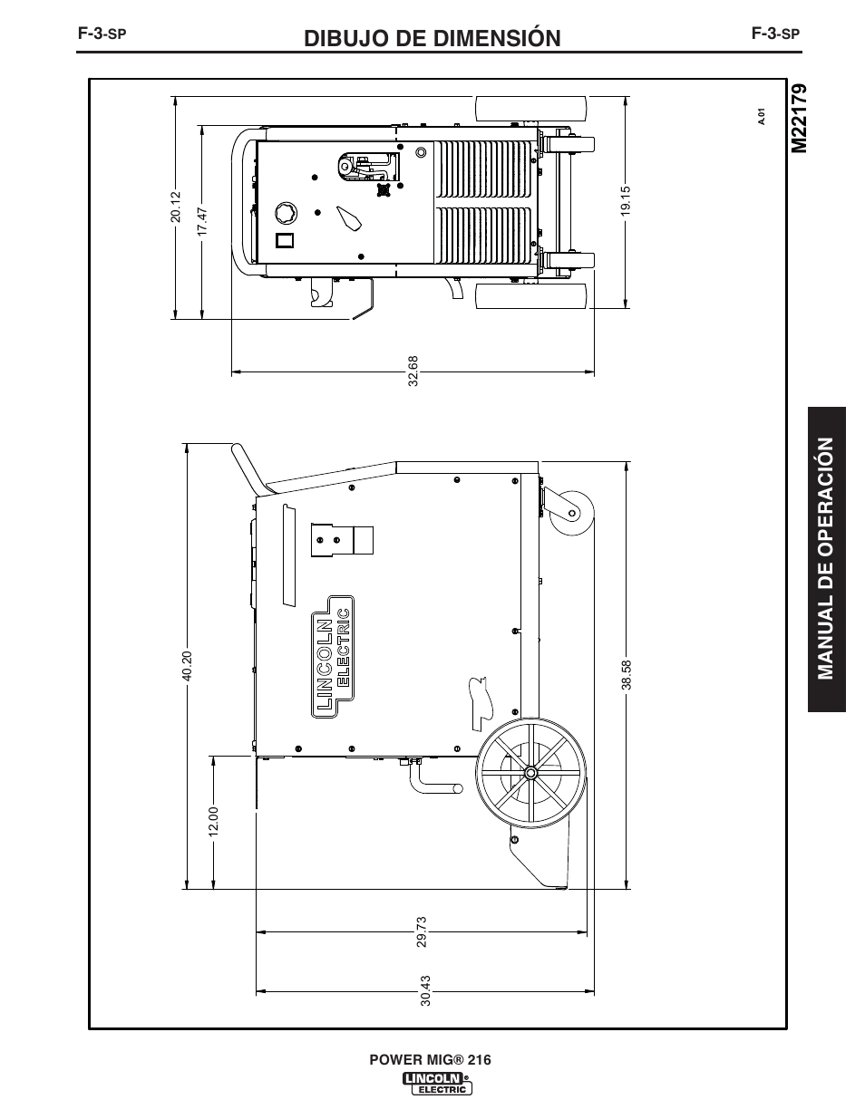 Dibujo de dimensión, Manual de operación | Lincoln Electric IMT10097 POWER MIG 216 User Manual | Page 63 / 100