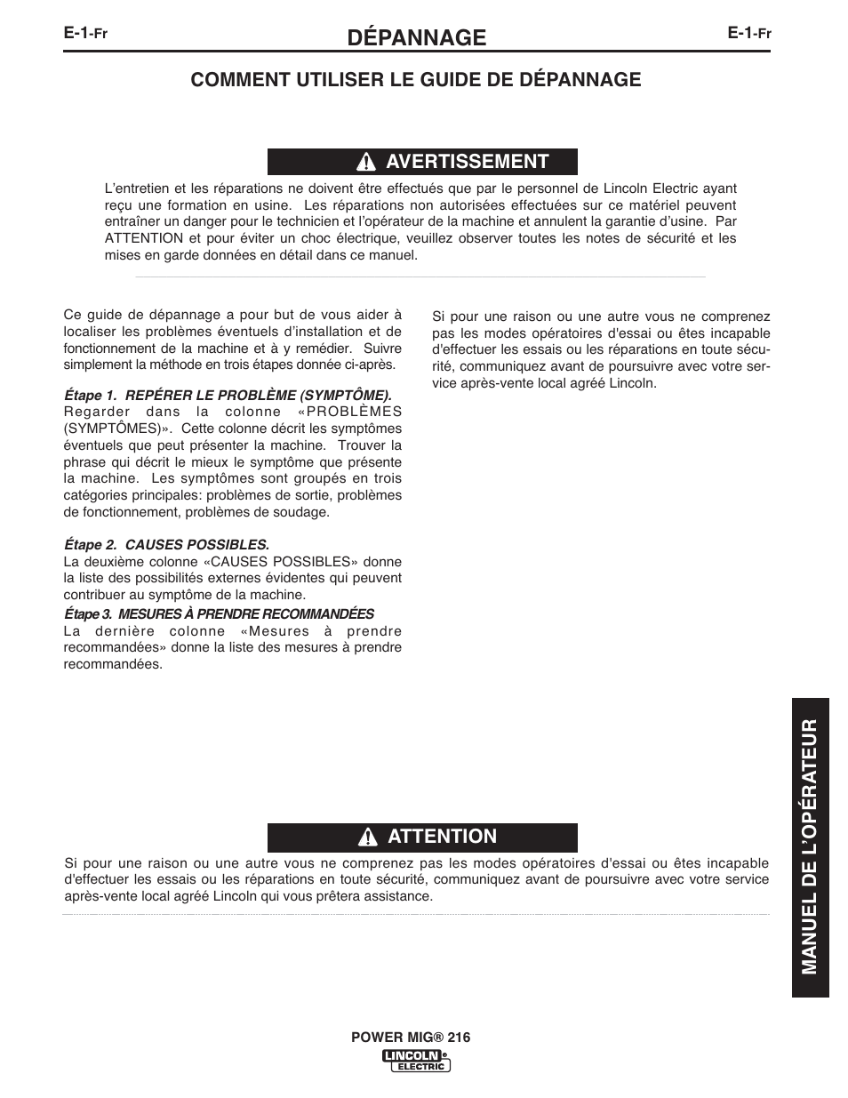 Dépannage | Lincoln Electric IMT10097 POWER MIG 216 User Manual | Page 89 / 100